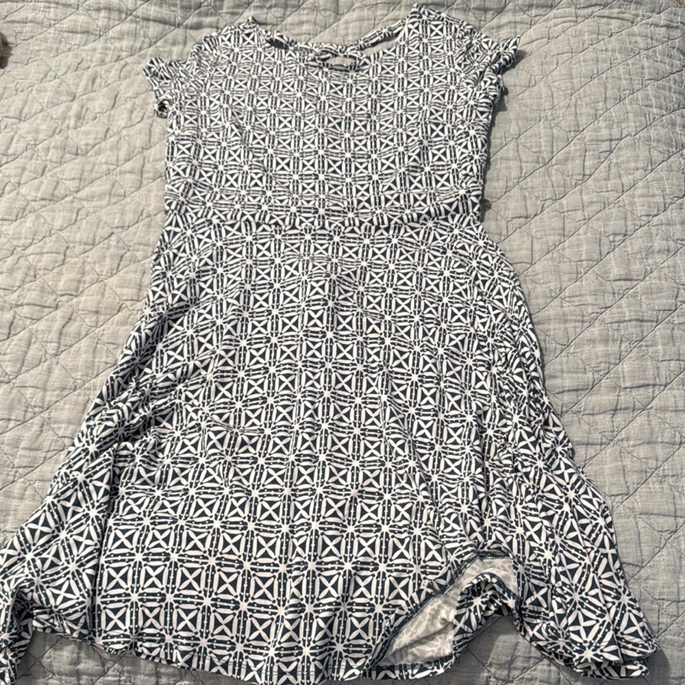 LOFT White and Blue Asymmetrical A-Line Dress